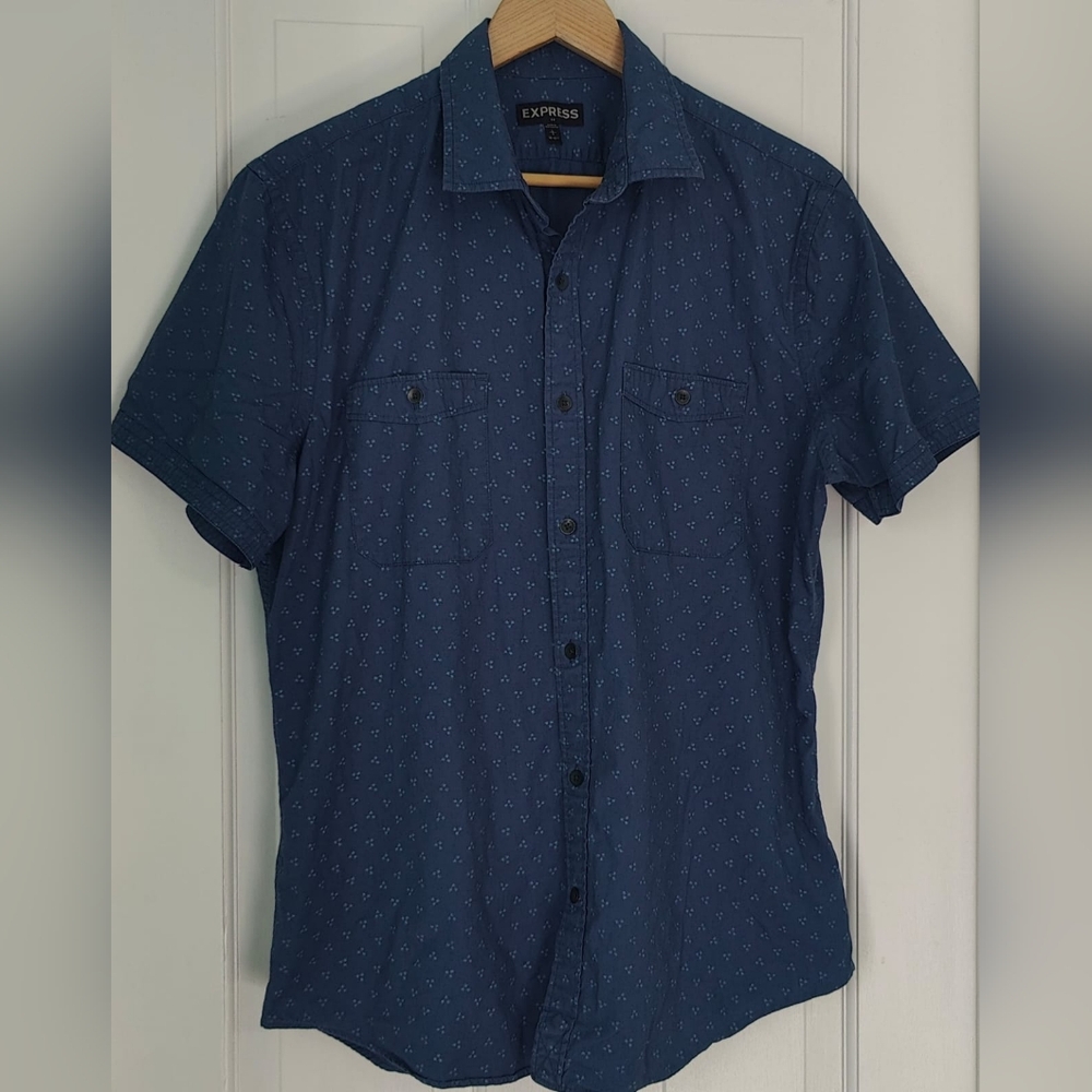 Men's half sleeve shirt blue with white dots